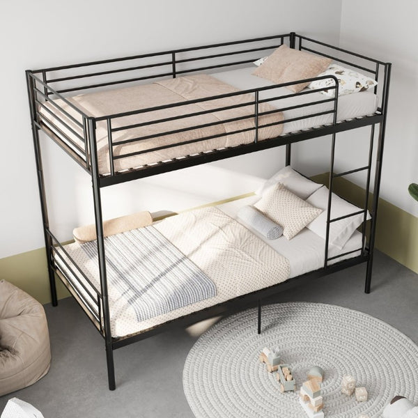 English Elm Bunk Bed Twin Over Iron Frame with Full Guardrail Ladder and Noise Free Design Black W5635P516728