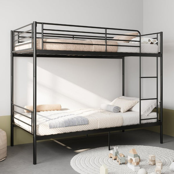 English Elm Bunk Bed Twin Over Iron Frame with Full Guardrail Ladder and Noise Free Design Black W5635P516728