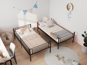 English Elm Bunk Bed Twin Over Iron Frame with Full Guardrail Ladder and Noise Free Design Black W5635P516728