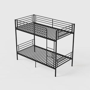 English Elm Bunk Bed Twin Over Iron Frame with Full Guardrail Ladder and Noise Free Design Black W5635P516728