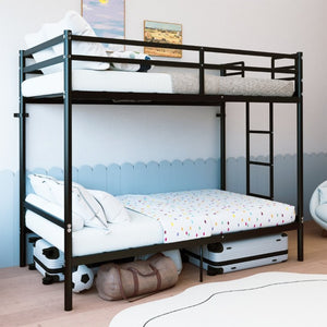 English Elm Bunk Bed Twin Over Iron Frame Convertible Matte Black Kids Sleep Solution W5635P516784