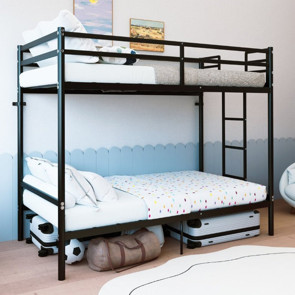 English Elm Bunk Bed Twin Over Iron Frame Convertible Matte Black Kids Sleep Solution W5635P516784