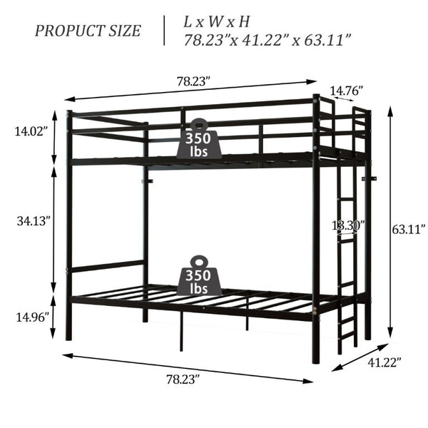 English Elm Bunk Bed Twin Over Iron Frame Convertible Matte Black Kids Sleep Solution W5635P516784