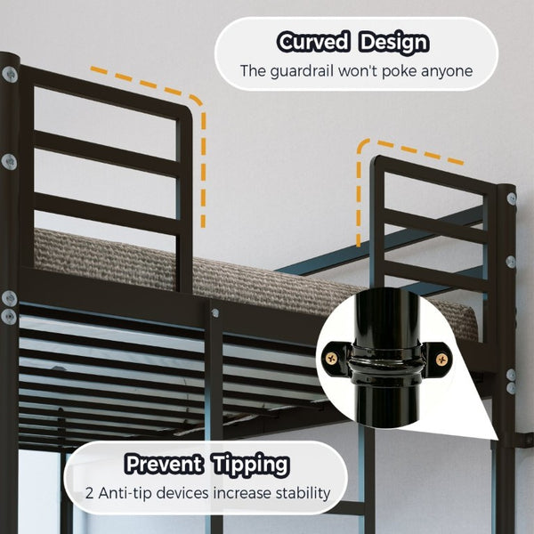 English Elm Bunk Bed Twin Over Iron Frame Convertible Matte Black Kids Sleep Solution W5635P516784
