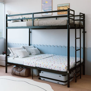 English Elm Bunk Bed Twin Over Iron Frame Convertible Matte Black Kids Sleep Solution W5635P516784