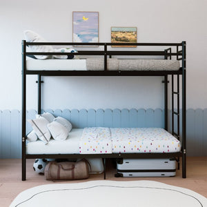 English Elm Bunk Bed Twin Over Iron Frame Convertible Matte Black Kids Sleep Solution W5635P516784