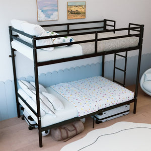 English Elm Bunk Bed Twin Over Iron Frame Convertible Matte Black Kids Sleep Solution W5635P516784