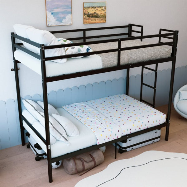English Elm Bunk Bed Twin Over Iron Frame Convertible Matte Black Kids Sleep Solution W5635P516784