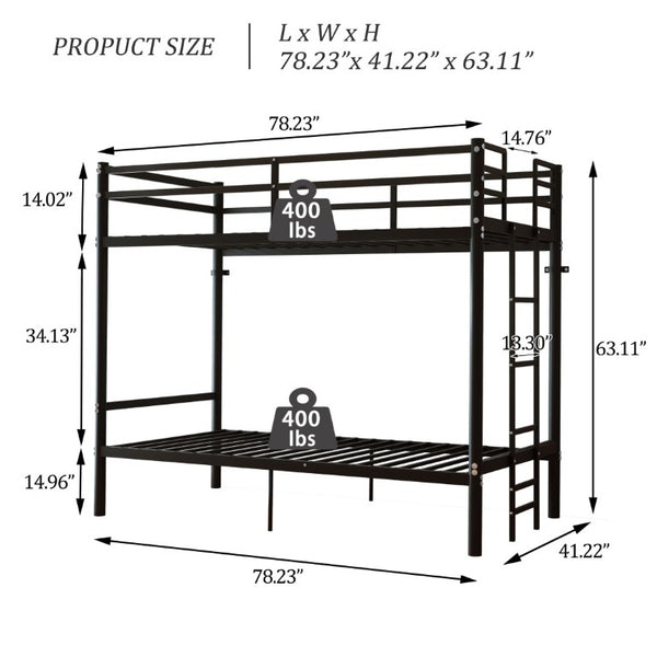 English Elm Bunk Bed Twin Over Iron Frame Convertible Noise Free Design for Kids Rooms W5635P516803