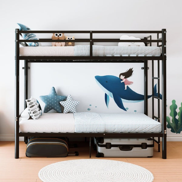 English Elm Bunk Bed Twin Over Iron Frame Convertible Noise Free Design for Kids Rooms W5635P516803