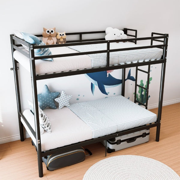 English Elm Bunk Bed Twin Over Iron Frame Convertible Noise Free Design for Kids Rooms W5635P516803