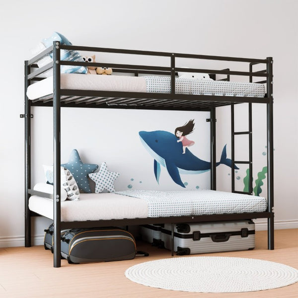 English Elm Bunk Bed Twin Over Iron Frame Convertible Noise Free Design for Kids Rooms W5635P516803