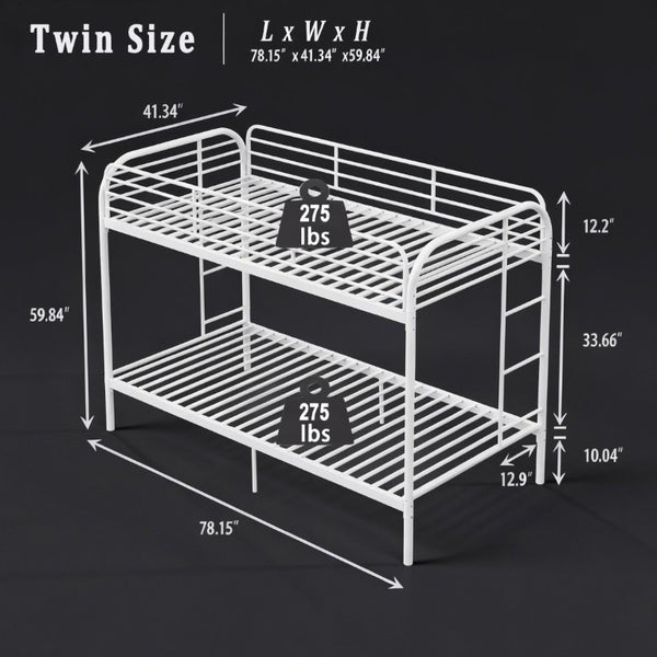 English Elm Bunk Bed Twin Over White Iron Frame Full Guardrail Ladder Kids Bedroom W5635P516846
