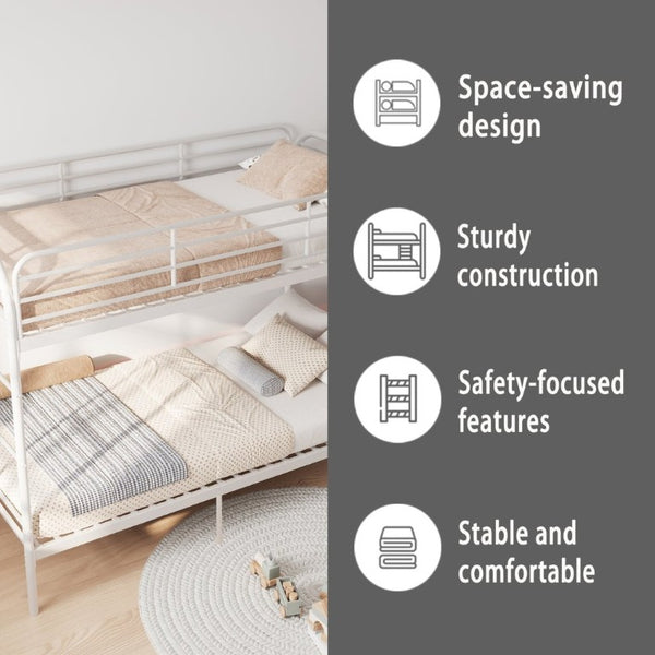 English Elm Bunk Bed Twin Over White Iron Frame Full Guardrail Ladder Kids Bedroom W5635P516846