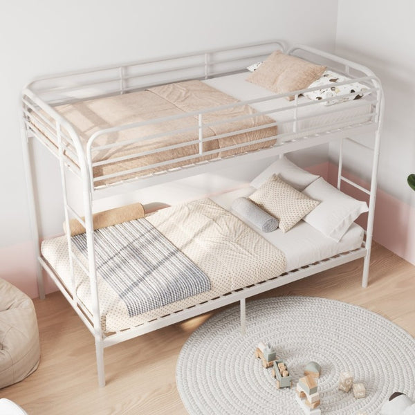 English Elm Bunk Bed Twin Over White Iron Frame Full Guardrail Ladder Kids Bedroom W5635P516846