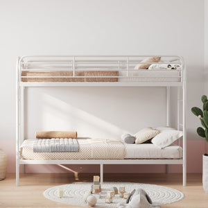 English Elm Bunk Bed Twin Over White Iron Frame Full Guardrail Ladder Kids Bedroom W5635P516846