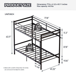 English Elm Metal Bunk Bed Iron Frame with Guardrails and Under Storage for Kids and Teens W5635P521221