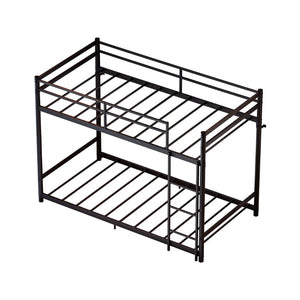 English Elm Black Iron Twin Bunk Bed with Safety Guardrail Slat Support and Under Frame Storage W5635P521282