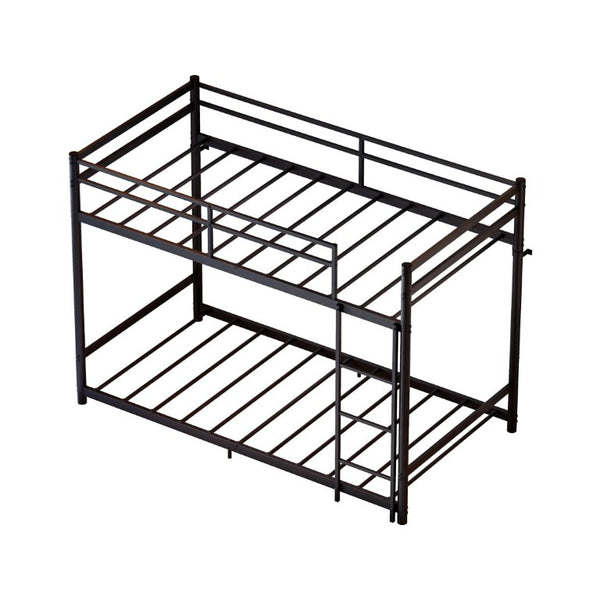 English Elm Black Iron Twin Bunk Bed with Safety Guardrail Slat Support and Under Frame Storage W5635P521282