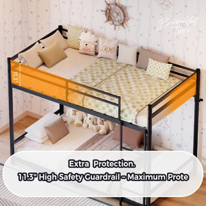 English Elm Black Iron Twin Bunk Bed with Safety Guardrail Slat Support and Under Frame Storage W5635P521282