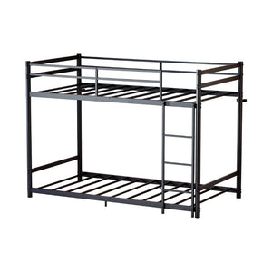 English Elm Black Iron Twin Bunk Bed with Safety Guardrail Slat Support and Under Frame Storage W5635P521282
