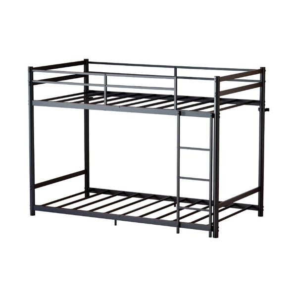 English Elm Black Iron Twin Bunk Bed with Safety Guardrail Slat Support and Under Frame Storage W5635P521282