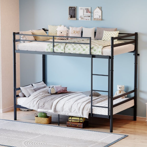 English Elm Black Iron Twin Bunk Bed with Guardrail Convertible Frame and Under Bed Storage Space W5635P521291
