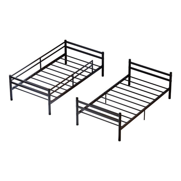 English Elm Black Iron Twin Bunk Bed with Guardrail Convertible Frame and Under Bed Storage Space W5635P521291