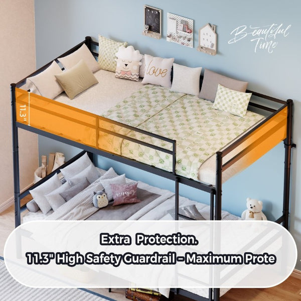 English Elm Black Iron Twin Bunk Bed with Guardrail Convertible Frame and Under Bed Storage Space W5635P521291