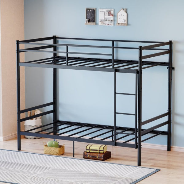 English Elm Black Iron Twin Bunk Bed with Guardrail Convertible Frame and Under Bed Storage Space W5635P521291