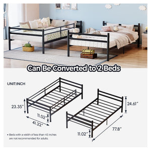 English Elm Black Iron Twin Bunk Bed with Guardrail Convertible Frame and Under Bed Storage Space W5635P521291
