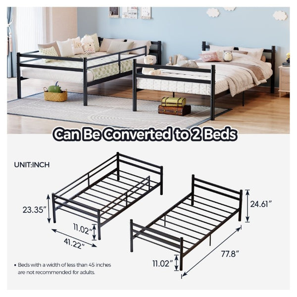 English Elm Black Iron Twin Bunk Bed with Guardrail Convertible Frame and Under Bed Storage Space W5635P521291