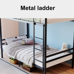 English Elm Black Iron Twin Bunk Bed with Guardrail Convertible Frame and Under Bed Storage Space W5635P521291