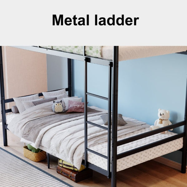 English Elm Black Iron Twin Bunk Bed with Guardrail Convertible Frame and Under Bed Storage Space W5635P521291