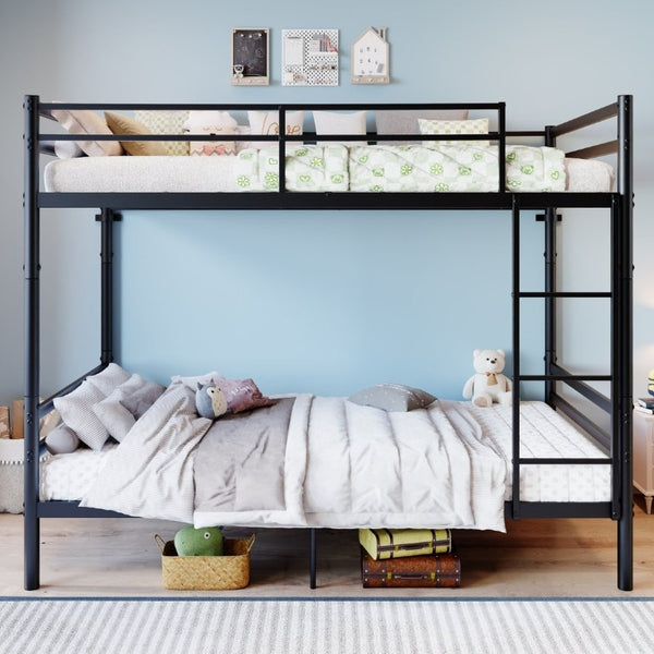 English Elm Black Iron Twin Bunk Bed with Guardrail Convertible Frame and Under Bed Storage Space W5635P521291