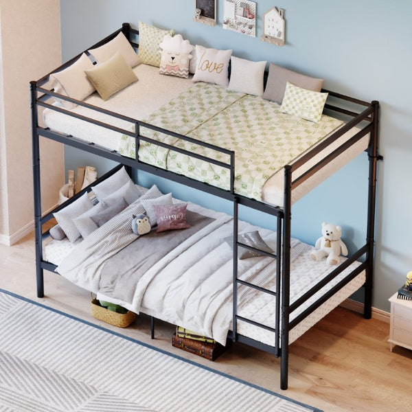 English Elm Black Iron Twin Bunk Bed with Guardrail Convertible Frame and Under Bed Storage Space W5635P521291