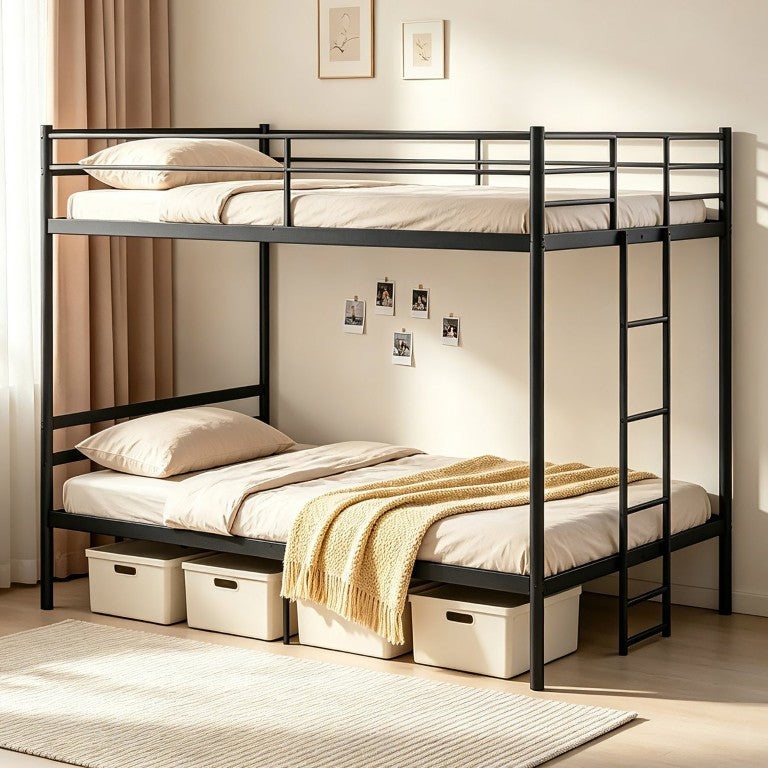 English Elm Full Over Bunk Bed Heavy Duty Carbon Steel Frame with Guardrail and Integrated Ladder W5635P521435