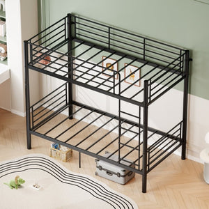 English Elm Bunk Bed Powder Coated Iron Frame Convertible Twin Sleeper with Under Bed Storage W5635P525715