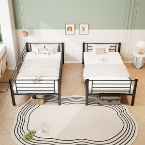 English Elm Bunk Bed Powder Coated Iron Frame Convertible Twin Sleeper with Under Bed Storage W5635P525715