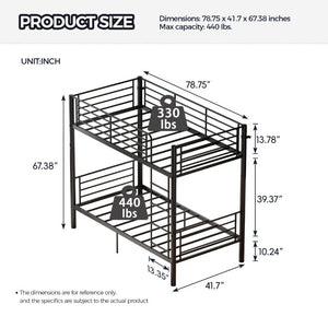 English Elm Bunk Bed Powder Coated Iron Frame Convertible Twin Sleeper with Under Bed Storage W5635P525715