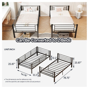 English Elm Bunk Bed Powder Coated Iron Frame Convertible Twin Sleeper with Under Bed Storage W5635P525715