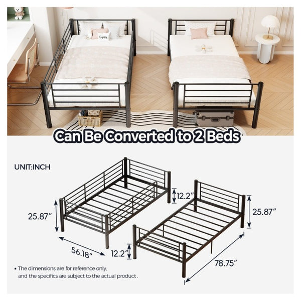 English Elm Bunk Bed Powder Coated Iron Frame Convertible Twin Sleeper with Under Bed Storage W5635P525715