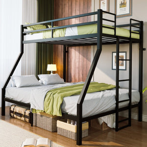 English Elm Twin Over Full Steel Bunk Bed Heavy Duty Frame with Floor Ladder and Under Bed Storage W5635P525748