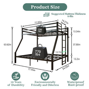 English Elm Twin Over Full Steel Bunk Bed Heavy Duty Frame with Floor Ladder and Under Bed Storage W5635P525748