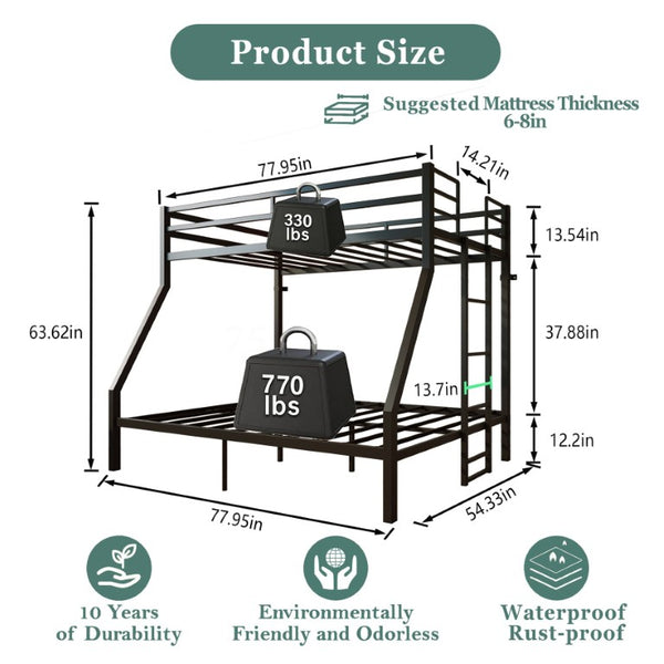 English Elm Twin Over Full Steel Bunk Bed Heavy Duty Frame with Floor Ladder and Under Bed Storage W5635P525748