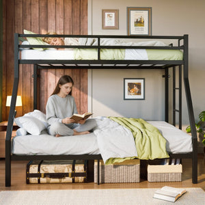 English Elm Twin Over Full Steel Bunk Bed Heavy Duty Frame with Floor Ladder and Under Bed Storage W5635P525748