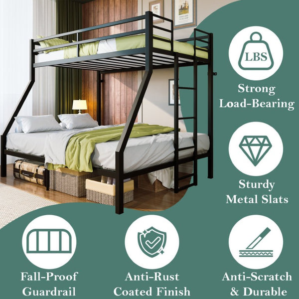 English Elm Twin Over Full Steel Bunk Bed Heavy Duty Frame with Floor Ladder and Under Bed Storage W5635P525748