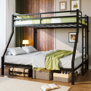English Elm Twin Over Full Steel Bunk Bed Heavy Duty Frame with Floor Ladder and Under Bed Storage W5635P525748