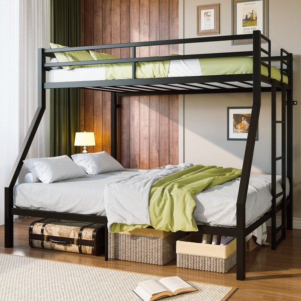 English Elm Twin Over Full Steel Bunk Bed Heavy Duty Frame with Floor Ladder and Under Bed Storage W5635P525748