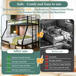 English Elm Twin Over Full Steel Bunk Bed Heavy Duty Frame with Floor Ladder and Under Bed Storage W5635P525748